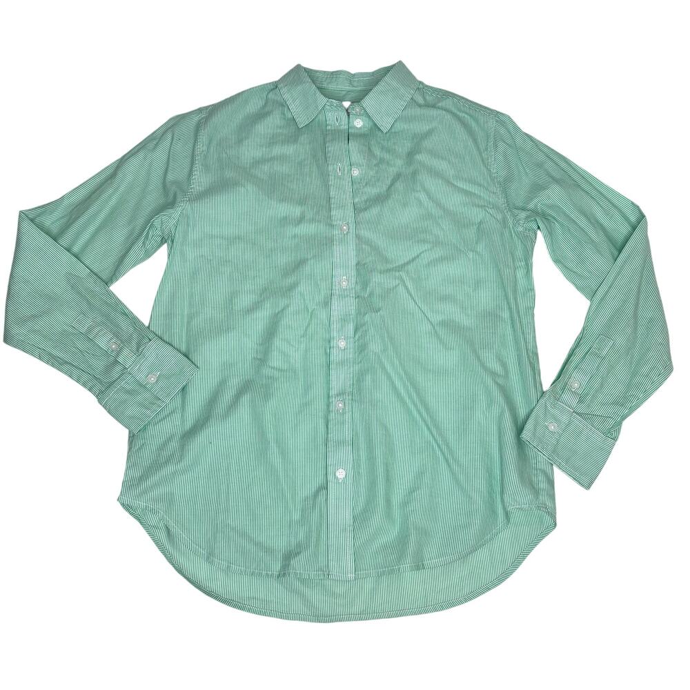 Everlane Button Down Cotton Green Pinstripe Long Sleeve Shirt 00